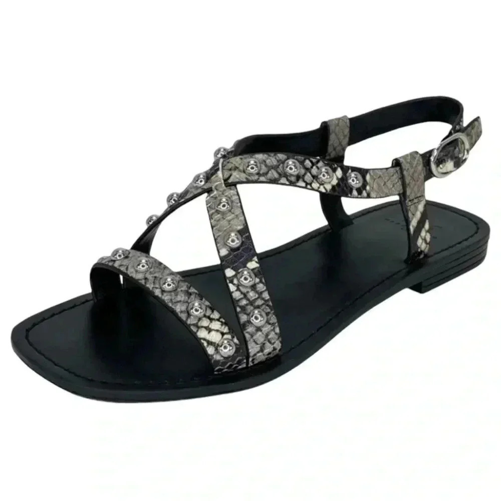 Marc Fisher LTD Fianna2 Snake Print Leather Studded Womens Sandals Size 6.5M